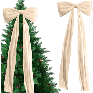 16 x 71 Inches Extra Large Off-White Velvet Christmas Bow – Giant Tree Topper, Wreath, Wall & Party Decoration