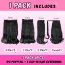 VAVANGA 6PCS Half Up Half Down Ponytail Set, 3 in 1 Kinky Straight Clip in Wrap Ponytail Hairpiece Black 16inch Long Thick Yaki Pony Tail with Clip in Hair Pieces for Women - #1B, 16"