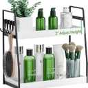 VITVITI 2-Tier Bathroom Organizer Countertop, Wood Bathroom Counter Organizer and Storage, Bathrom Corner Sink Vanity Skincare Organizer Shelf with Hooks, White