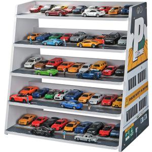 Kivmcds 1/ 64 Hot Die Cast Wheel Display Case, Five-Tier Stepped car Model Display Stand, Toy Car Storage Display Rack (Parking Lot Scene）
