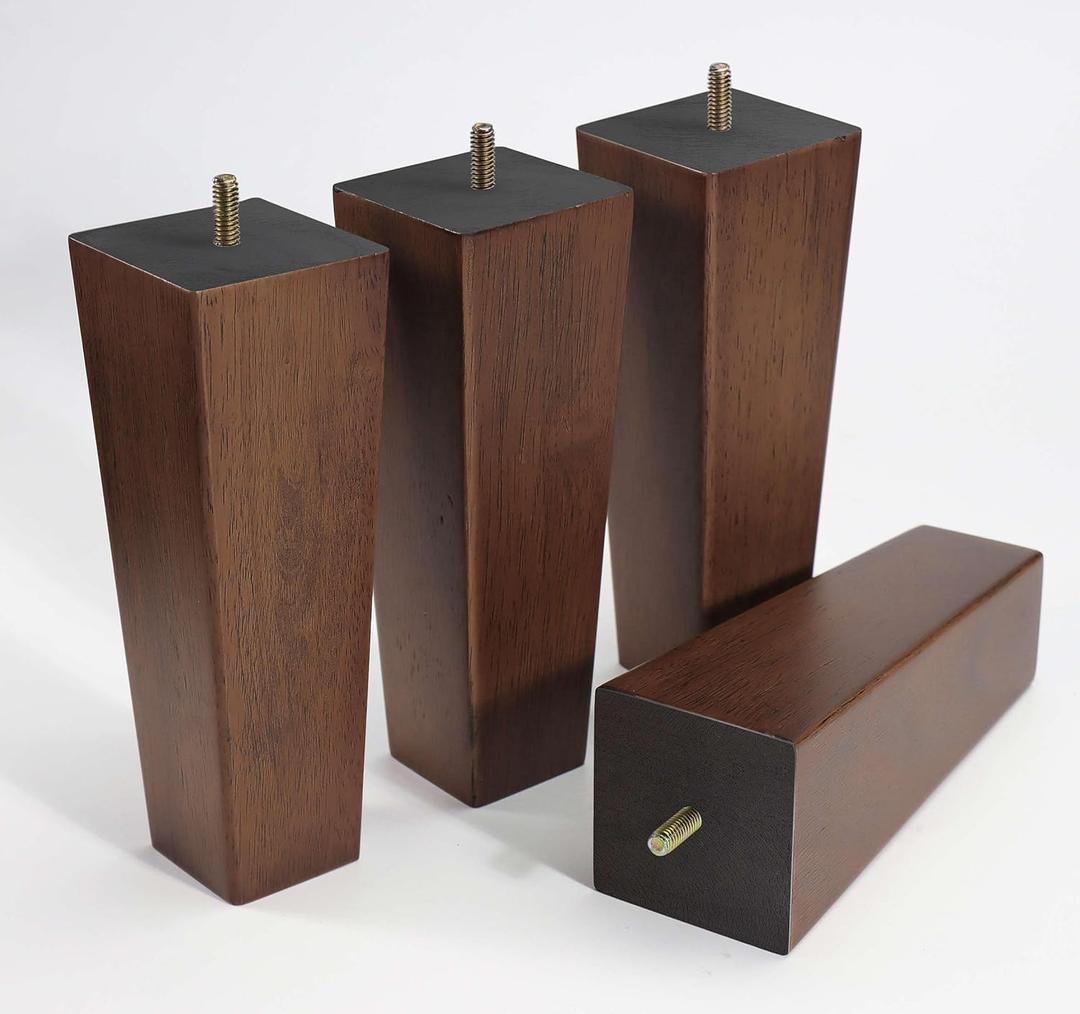 Solid Wooden Furniture Legs 10 Inch, Natural Wood Mid Century Brown Square Legs Furniture Replacements Feet for Couch Legs, Sofa Legs, Cabinet Legs, Bench Legs, Bed Legs, Set of 4