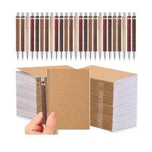 Kisston 50 Sets Mini Pocket Notebook with Pens Bulk Christmas Notebook Gifts Small Memo Notepad with Bamboo Pens for Employee Coworker Team Gifts(Retro Colors)