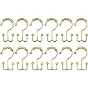 12Pcs Double-Glide Shower Curtain Hooks Stainless Steel Shower Curtain Rings for Bathroom Shower Curtains Liners Accessories - (Color: Gold)