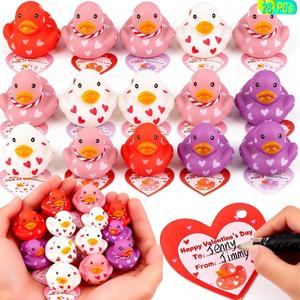 28 Pack Valentine Cards with Rubber Ducks for Kids, Cute Mini Duck Bath Toys for School Classroom Exchange Prizes, Party Favors, Valentine Day Gifts