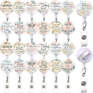 24 Pcs Christian Badge Reel Bible Verses Gifts Office, Boho