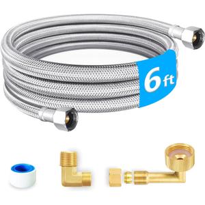 Dishwasher Installation Kit - 6 FT Premium Stainless Steel Braided Dishwasher Hose kit, Food Grade PEX Inner Tube Dishwasher Water Supply Line with 3/8"x3/8"MIP Elbow,3/8"x 3/4" FHT Elbow