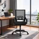 BestOffice | Ergonomic Office Chair | Mid-Back Swivel Desk Chair | Breathable Backrest & Lumbar Support | Adjustable Height | Sponge Seat | Rolling Wheels | Dark Black | for Adults & Women, 18 Inches X 18 Inches X 38 Inches