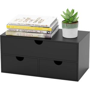 Bamboo Desk Organizer with Drawers Desktop Storage Drawers for Bills Office Supplies Kitchen Utensils Organizing Tool for Home Classroom Organization No Assembly (Black)