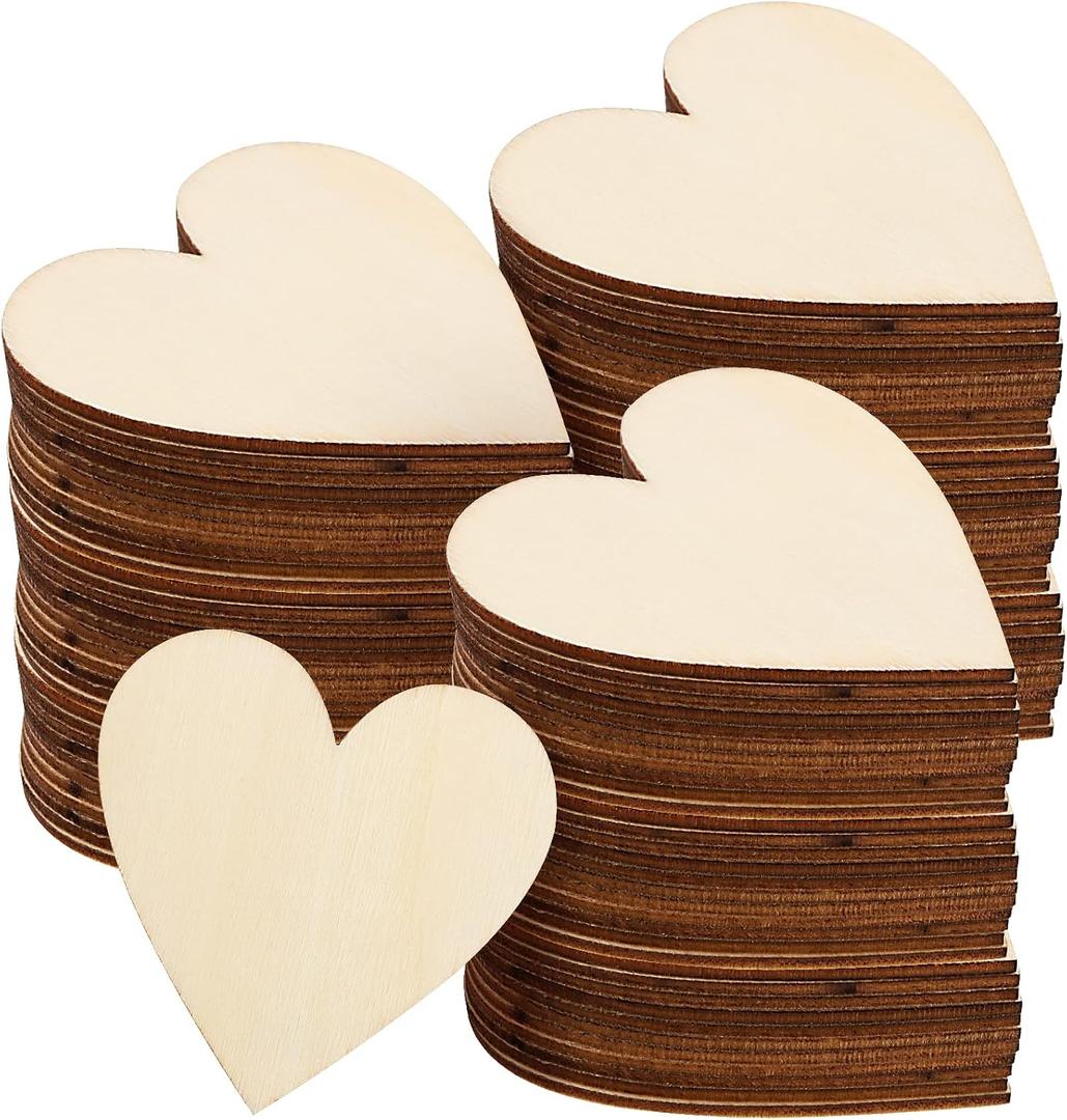 NINGWAAN 100 PCS 3 Inch Wooden Heart Circles, Unfinished Wood Pieces, Heart Shaped Wooden Discs for DIY Crafts Projects, Wedding, Valentine