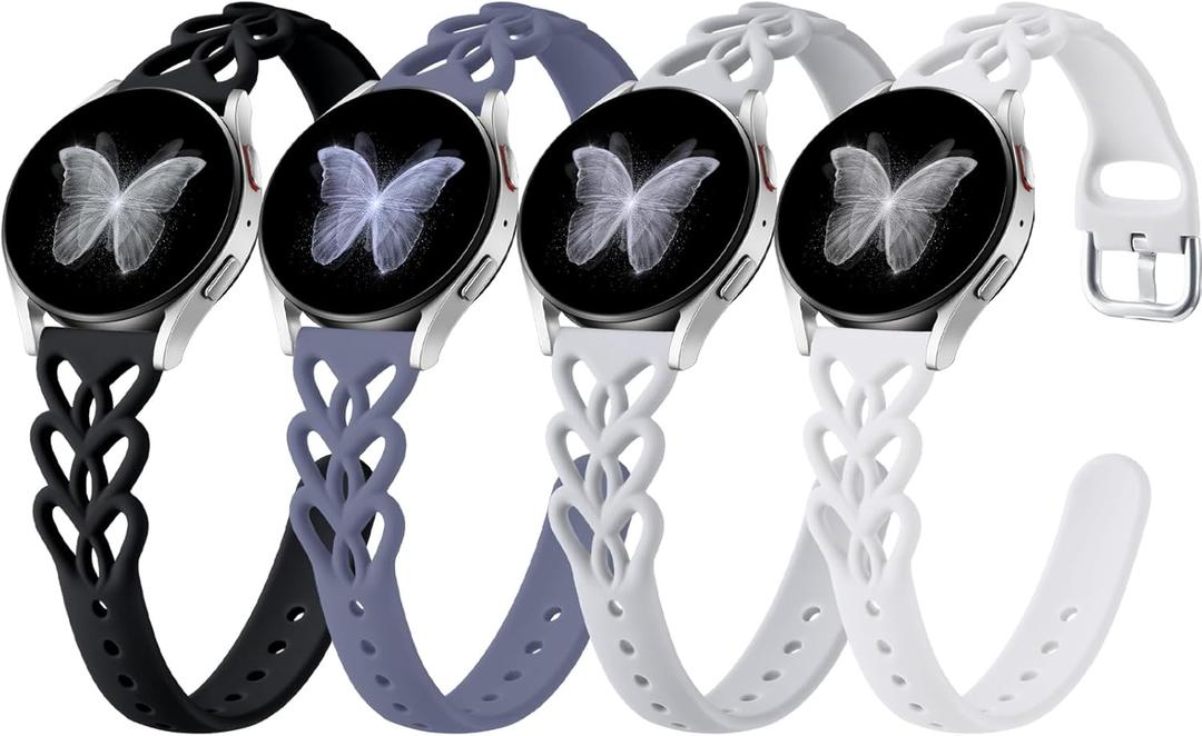 Wepro 20mm Thin Braided Silicone Band: for Samsung Watch Bands Women for Galaxy Watch 7 6 5 4 FE 40mm 44mm 6 4 Classic 43mm 47mm 42mm 46mm 5 Pro 45mm 3 41mm Active 2, Slim Heart Lace Breathable Strap