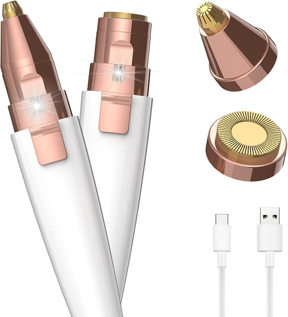 Eyebrow Razor,Facial Hair Removal for Women, (USB Rechargeable), 2 in 1 Eyebrow Trimmer and 100% Painless Hair Remover with Light for Nose, Lips, Face, Body (White)