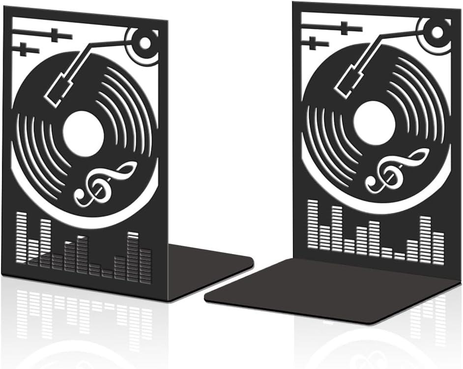 2Pcs Metal Bookends Black Heavy Duty Book Shelf Holders Vinyl Records Decorative Book Ends Used on Desk for Back to School Office Home Library Small Large Heavy Books