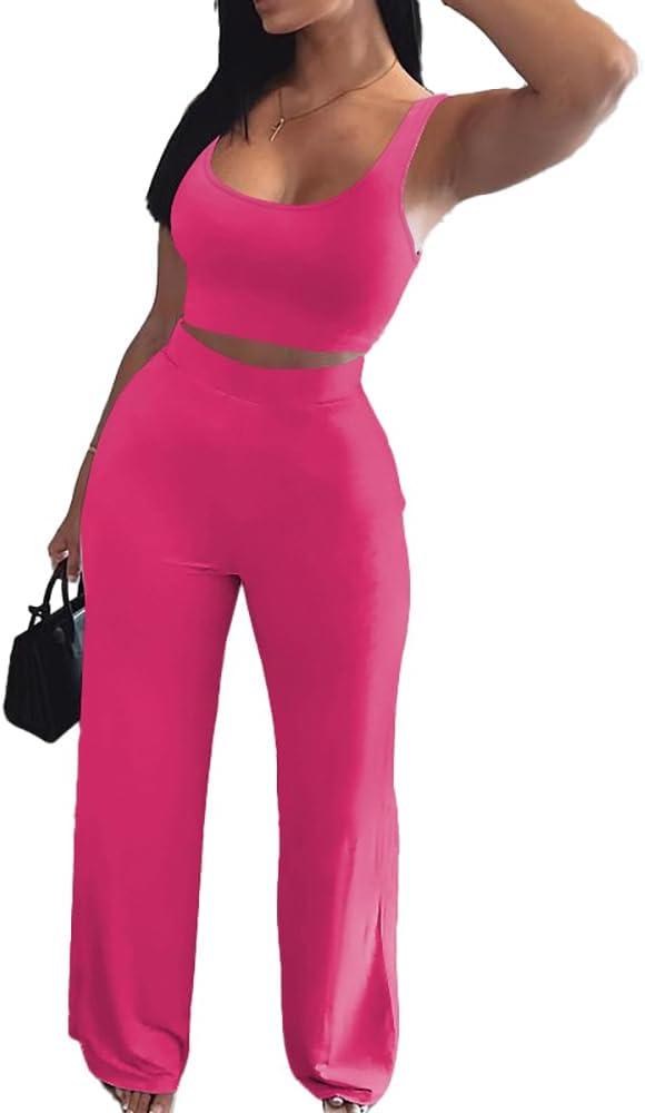 Nimsruc 2 Piece Outfits for Women Casual Sweat Sets Tracksuits (Medium, 8083 Rose Red)