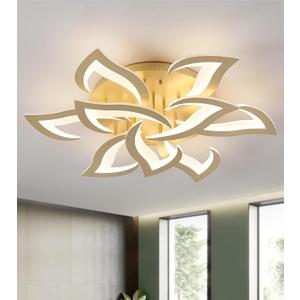 LED Ceiling Light Gold Dimmable Close to Ceiling Lamp with Remote Control for Living Room,Bedroom,Kitchen,W31.5
