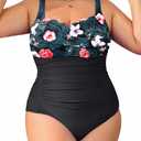 Aqua Eve Womens Plus Size One Piece Swimsuit- Tummy Control Bathing Suit Full Coverage Swimwear (Floral and Black, 14W)