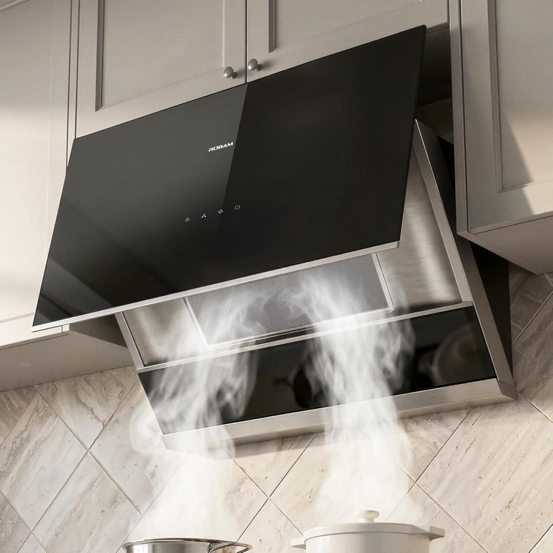 ROBAM 30 Inch Range Hood, 850 CFM Vent Exhaust Fan, Quiet Brushless Motor, Touch Control, Wash-Free Filter, LED Lights, Ducted Wall Mount or Under Cabinet, Easy-Clean Kitchen Vent Hood A6720