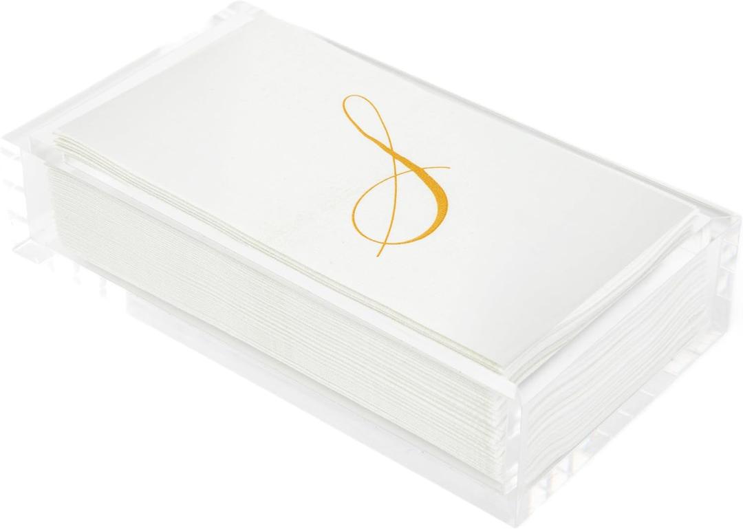 REBECCA LUXURIOUS Acrylic Guest Towel Napkin Holder, Hand Towel Tray, Bar Napkin Holder, Bathroom- Closet Organizer, Clear Vanity Storage for Shelf, Counter, Store Makeup, Cosmetics, Toiletries, 9"x5"