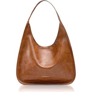 NEWBELLA Hobo Purse, PU Leather Shoulder Bag, Tote Handbag for Work and Travel (Brown)