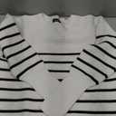 GORGLITTER Women's Striped Drop Shoulder Sweater Oversized Crew Neck Knit Sweaters Pullover Top (Medium, Black and White)