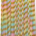 2 x YAOSHENG [100 Pack] Pink & Gold Paper Straws Disposable, 100% Biodegradable Multi-Pattern Party Straws For Birthday, Wedding and Holiday Decoration (Seven Colors)