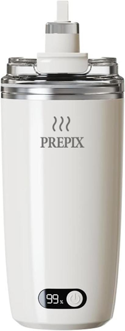PREPIX Self Stirring Mug, USB-C Rechargeable Coffee Mixer, Stainless Steel Insulated Travel Mug with Electric Stirrer & Spill-Proof Lid, for Coffee, Hot Chocolate & Matcha, 14oz