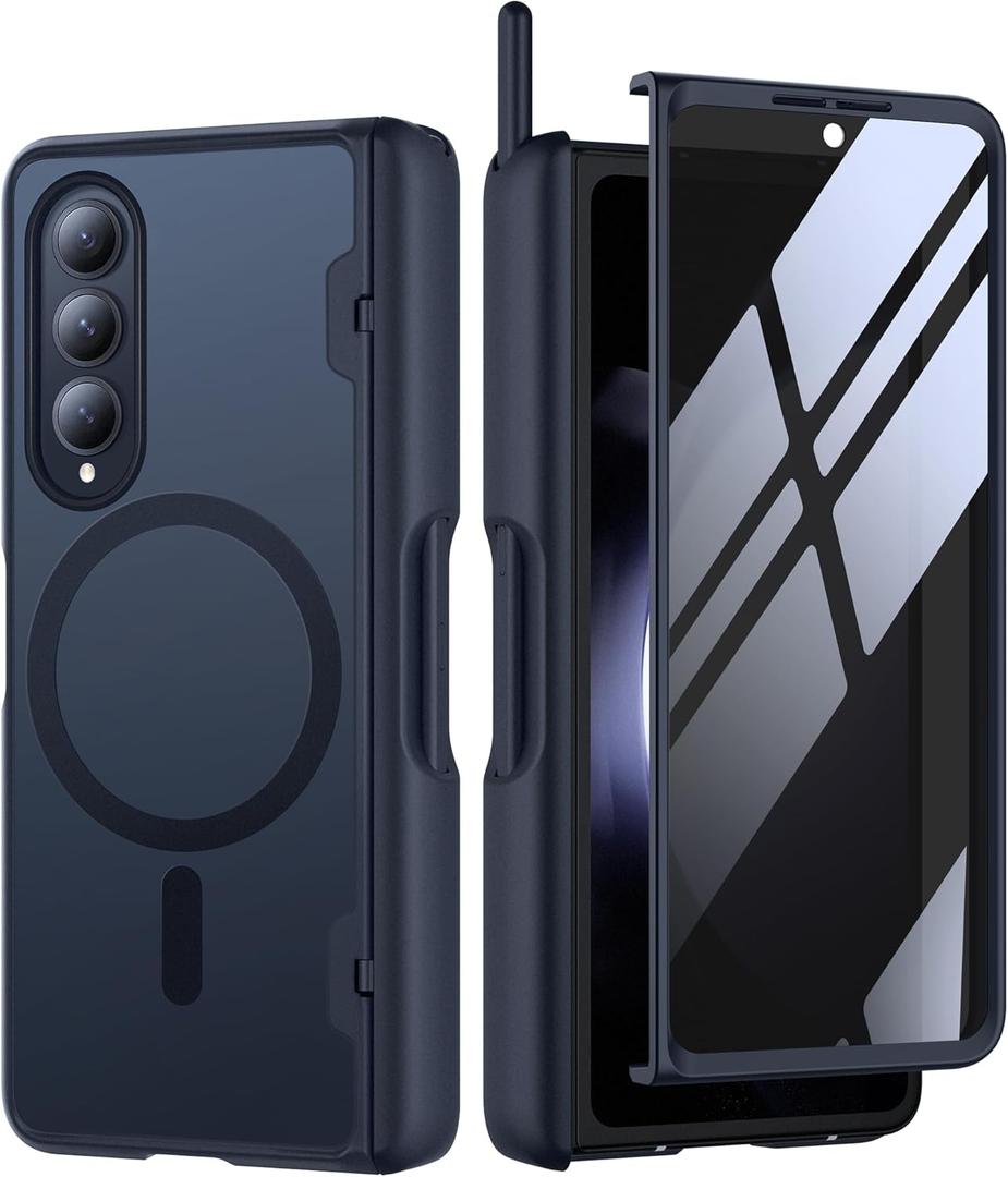 MOBOSI Magnetic for Samsung Galaxy Z Fold 4 Case, Compatible with Magsafe, Built-in Hinge Protection & Front Screen Protector Full Body Rugged Phone Cases for Z Fold4 with S Pen Slot, Privacy Black