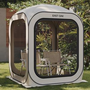 East Oak Screen House Tent Pop-Up, Portable Screen Room Canopy Instant Screen Tent 4 x 4 FT with Carry Bag for Patio, Backyard, Deck & Outdoor Activities, Beige, 44 Ft