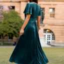 Simplee Women's Velvet Maxi Dress V Neck Short Sleeve Empire Waist Semi Formal Long Cocktail Dresses (Green)