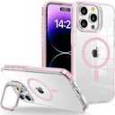 WOGROO for iPhone 13 Pro Max Case, Compatible with MagSafe, Magnetic Kickstand Case for Women Girls, Clear Pink