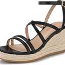 TEMOFON Espadrilles Wedge Sandals for Women: Slip On Elastic Ankle Strap Platform Sandals Dressy Comfortable Summer Wedges Heels Shoes (Black)