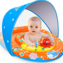 EZIGO Baby Pool Float with Canopy UPF 50+ Sun Protection, Double Air Chambers Infants Swimming Floats with Sound Toys Adjustable Safety Seat Toddler Float for Boys and Girls 6-36 Months