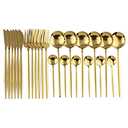 JANKNG 24-Piece Flatware Set, 18/0 Stainless Steel Knife Fork Spoon Teaspoon Silverware Set, Service for 6, MIrror Gold