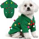 Dog Christmas Sweater Green Christmas Light Cardigans Dog Outfit Soft Warm Knitted Pet Clothes Cold Weather Puppy Clothes for Small Medium Large Dogs Cats M