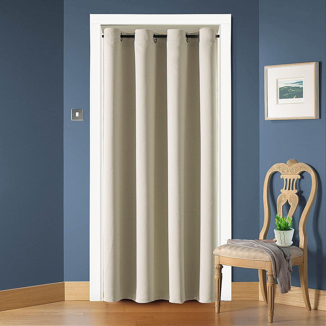 ChrisDowa Blackout Door Curtains for Doorway Privacy, Grommet Closet Curtains for Bedroom Closet Door, Thermal Insulated Temporary Doorway Cover Room Divider Drapes (1 Panel, Beige, 52 x 80 Inch)