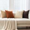 MIULEE Boho Farmhouse Throw Pillow Covers 18x18 Inch Set of 4 Rustic Mordern Neutral Cushion Covers Soft Corduroy Nordic Home Decor for Couch Bed Sofa Living Room Chocolate Brown/Rust