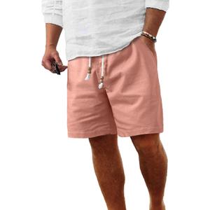 Comdecevis Men's Linen Shorts Casual Elastic Waist Drawstring Summer Beach Vacation Yoga Golf Shorts with Pockets (Pink, M)