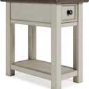 Signature Design by Ashley Bolanburg Chairside End Table With Charging Station, Two-Tone Wood Accent Table With Drawer Storage, Plank Top Design for Living Room or Bedroom, Antique White, 14" W X 24.13" D X 24.13" H