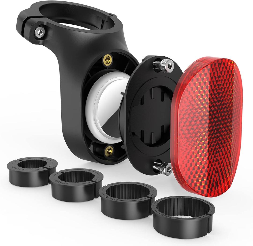 Airtag Bike Mount, Hidden Bicycle Seatpost Mount Compatible with Apple Airtags & Garmin Varia, Anti-Theft Air tag GPS Tracker Bike Reflector Holder for Mountain Bikes, Electric Bicycle, and Scooter (Black-1pack)