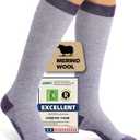 Merino Wool Compression Socks for Women Men, 15-20 mmHg Knee High Socks for Flying, Travel, Running (Large-X Large, Purple)