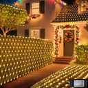 Christmas Net Lights, 610 LED Large Outdoor Net Mesh Lights 34.5X 5ft, 8 Modes Waterproof Twinkle String Lights Connectable for Bushes Christmas Yard Decor, Warm White