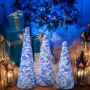3 Set 14" 12" 10" Blue and White Christmas Tree Decor Chinoiserie Christmas Tree Table Decor Large Cone Porcelain Xmas Trees for Holiday Wedding Party Mantle Table Centerpiece Home Indoor Outdoor