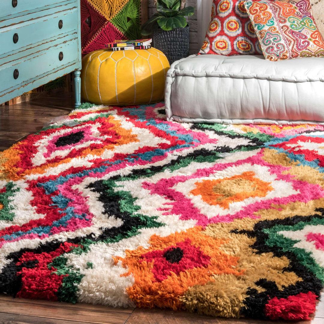 Multi Ferris Carnival Shag Rug - Bohemian Rectangle 4'x6' Multicolor