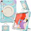 Triple Shockproof Case for iPad 9th/8th/7th Generation 10.2 inch 2021/2020/2019, Air 3rd Generation 10.5, Rugged Kid Cover with Pencil Holder/Handle Kickstand/Shoulder Strap, Colorful Blue
