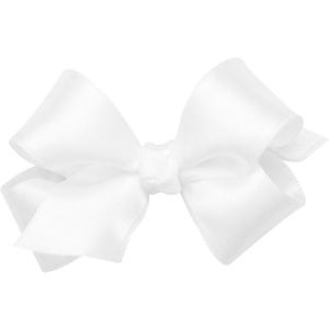 Wee Ones Girls' Classic French Satin Hair Bow on a WeeStay Clip with a Knot Wrap Center, Mini, White