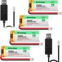 Meshnology 4PCS 3.7V 1000mAh Li Battery with USB Charger Cable 102050 1S LiPo Battery with Protection Board Insulated Rubber Tape and Micro JST 2.0 Plug for Electronic Device