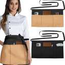 Slohif Reversible Server Apron 6 Pockets - Waist Apron for Waitress Women Half Serving Short Apron for Waiter