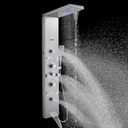 POPFLY LED Rainfall Waterfall Shower Panel Tower System, 4 Body Jets and 4 Mist Spray, 3-Function Handheld Shower, 304 Stainless Steel Shower Tower with Temp Display, Brushed