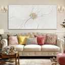 Large Floral Abstract Wall Art, Hand Painted Textured Canvas with Soft Organic Petal Forms, Ivory and Beige Tones with Gold Accents, Oversized Modern Statement Wall Decor, Gallery Wrapped, 29x58 Inch