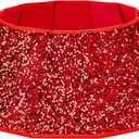 Blissun Christmas Tree Collar, Sequin Christmas Tree Skirt, Foldable Tree Ring, Xmas Tree Stand Base Cover for Christmas Tree Decoration, Round Red