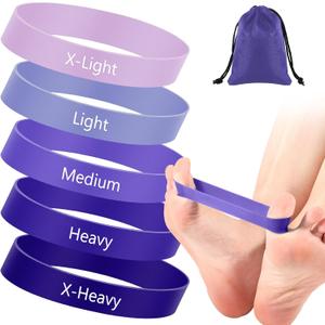 Set of 5 Toe Stretcher Bands for Bunions Correction Foot Big Toe Spacers Resistance Straightener Loop Bands with Carry Bag for Women Men Hallux Valgus Alignment Yoga Exercise(Purple)